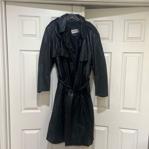 Vintage Vetter black leather Long Long trench coat Over Cost Large Grunge Gothic